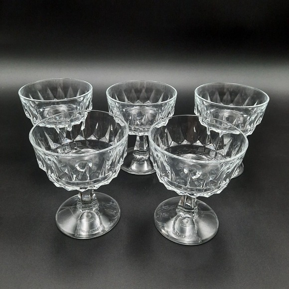 Other - Arcoroc‎ France Arctic Pattern Glass Dessert Champagne Set Of 5 Pressed Crystal